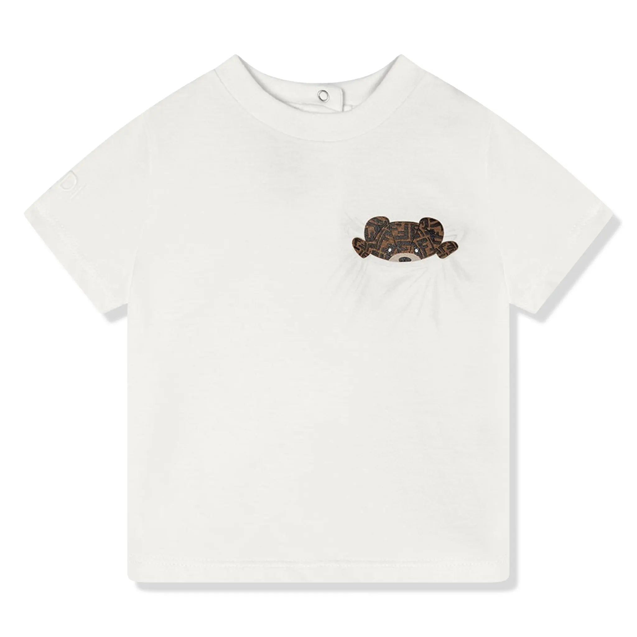 Front View of Fendi Bear Pocket Baby White T Shirt FENA5033369243